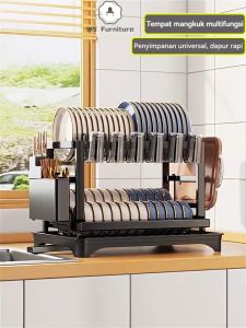 Rak Dapur Tempat Piring Stainless Penyimpanan Mangkuk Gelas Pisau Rak Untuk Cangkir- 2 Lapis Rak Piring Rak Piring Bahan Baja Karbon Desain Modern Untuk Dapur - Lazada
