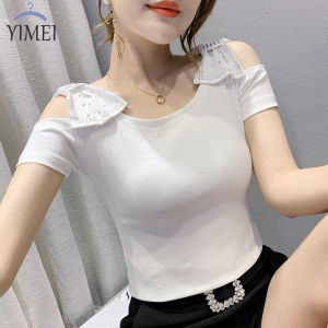 YIMEI Áo Thun Cotton Cỡ Lớn Mới Thiết Kế Trong Mùa Hè 2023 Áo Thun Sọc Thắt Nơ Mùa Hè Có Thể Mặc Trước Và Sau Áo Trắng