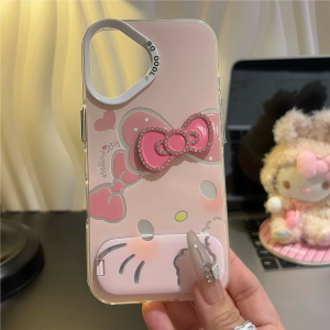 Cute Pink Kitty Phone Case Stand Simple Style for iPhone 17/16/15 Promax Xiaomi 15/14 Huawei Pura80/70 Iqoo13 Samsung S25/24 Girls