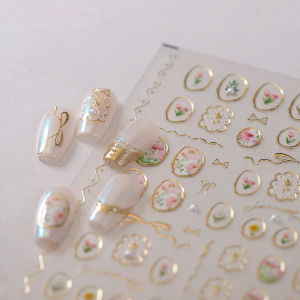 Bronzing Jelly Tulip Nail Stickers Japanese Cute Flower Pearl Nail Art Stickers DIY 5D Flower Adhesive Nail Accessories Decals