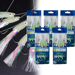 5 Hooks Sabiki Rigs Saltwater Fishing Lures Bait Rigs Real Fish Skin String Hook Mackerel Glow in The Dark Flash Sabiki Rigs