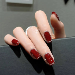 Làm Thủ Công Ngắn Móng Tay Nghệ Thuật Pháp Xanh Kim Sa Lấp Lánh Miếng Dán Móng Tay Cao Cấp Thanh Lịch Màu Trắng Mát Sơn Móng Tay Mặc Giáp