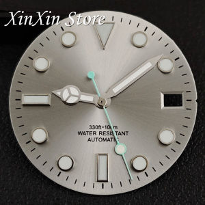 Grey Yacht Dial 28.5mm Sunburst Watch Dial With Hands Luminous Watch Faces For NH35 NH36 4R Movement Single Calendar Dial Part