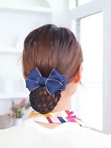 【COD】Elegant Ribbon Bow Hairnet Clip Glossy Black Secure Hold Stylish