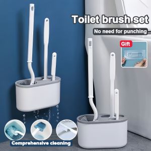 3 in 1 Toilet Brush Set Wall-mounted Bathroom Brush Cleaner With Silicone Bristles and Holder