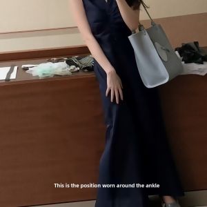 VKSOD | Summer Fashion High Waist A-Line Sleeveless Womens Dress Elegant Design French Style Midi Dress Zipper Closure V-Neck Long Dress