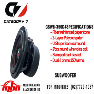 CSW8-350 Dual 4ohms 8 Category 7 Subwoofer 350Wrms 1pc 700w Peak Power