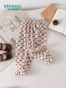 Hamqi | Spring & Autumn Childrens Corduroy Pants with Bow Print and Cuffed Bottom