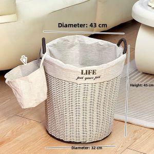 Japanese Style Wicker Weave Dirty Clothes Basket Living Room Bedroom Storage Bucket for Toys And Miscellaneous Items High Aesthetic Value