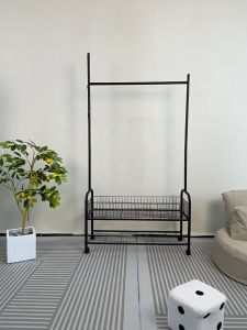 Strong Steel Structure Laundry Rack Single Pole Double Layer With Wheel (Lockable) Cloth Clothes Rack Hanging Organizer