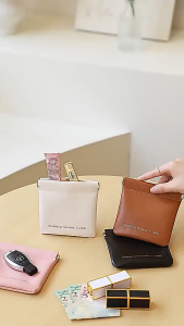 New Mini Storage Bag PU Leather Minimalist Change Bag Portable Earphone Data Cable Storage Bag Mouth Red Envelope Female