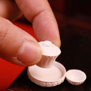 Miniature Tea Cup And Bowl with Carved Lotus Pattern Dollhouse Simulation Playware for Pretend Play Home Scene Models
