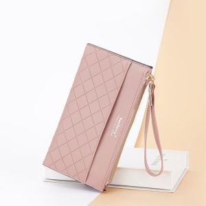 Long Ladies Wallet Handheld with Clip Fashionable Simple Diamond Pattern Coin Purse Can Hold Mobile Phone PU Soft Surface