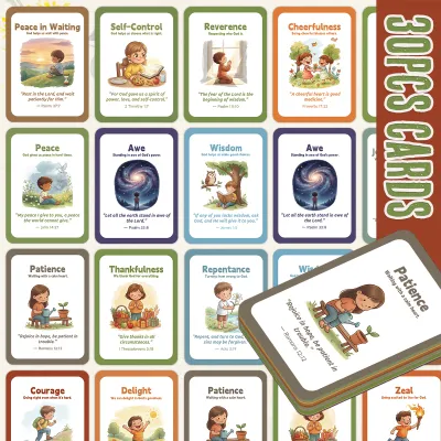 30pcs Vividly Illustrated Bible Virtue Cards For Family DevotionsSunday SchoolChristian EducationBaptisms Or Communions Gifts