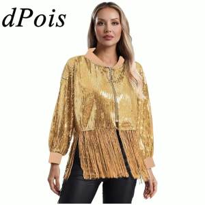 Women's Rave Shiny Sequin Zip Jacket: Perfect Outerwear for Nightclubs & Carnivals