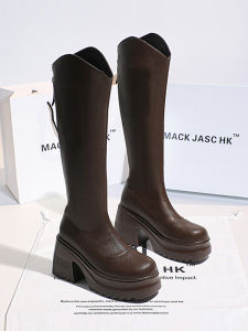 KJASCHK High Heel Long Boots Womens Thick Bottom Chunky Heel Heightening Tube Brown Knight Boots Spring New Style Fashion Boots