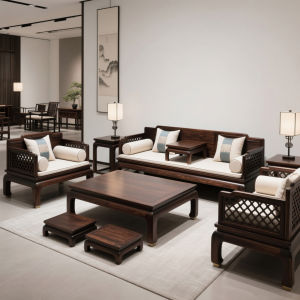 New Chinese Style Solid Wood Han Bed Coffee Table Set Small And Large Room North America Black Walnut Sofa Song Family Furniture