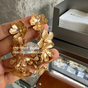 French Style Matte Metal Flower Earrings Cold Tone Unique Design Stud Earrings Fashionable Jewelry for Women by Chaif Studio