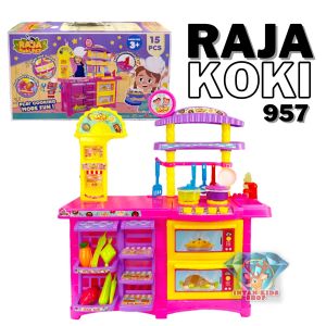 MAINAN ANAK EDUKASI MASAK MASAKAN RAJA KOKI 957 B/O KITCHEN SET MEJA DAPUR 15 PCS LAMPU SUARA