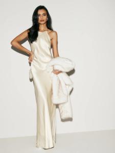 Elegant High-Waist Acetate Satin Fish-Tail Gown Backless Neckline Long Dress Womens Fashion Reformation Style Summer Dress