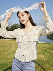 Spring 2025 Womens Shirt Floral Lace Hem 70% Viscose 30% Nylon Fiber 6I86.5 Discount Series 399 Yuan Elegant Fashionable