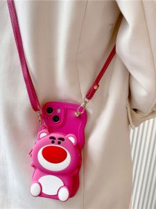 Strawberry Bear Coin Purse Crossbody Phone Case for Oppo Reno Series Cute Cartoon Female Model Shockproof Silicone Protective Cover