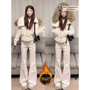 QIANCHANGNAAI | Black Flared Insulated Stretch Jeans Not Tight Fitting Thick Fall Winter