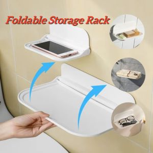 Foldable Storage Rack Bathroom Wall Mounted Shelf Punch-Free Phone Holder Wifi Router Storage Tray