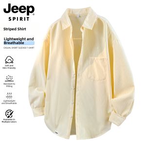 JEEP SPIRIT | Blue Striped Long Sleeve New Spring Summer Turn-Down Collar Loose Casual Shirt Jacket