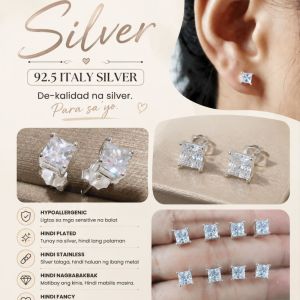 4mm stud stone earrings silver square 92.5 Italy silver jewelry (TUNAY NA SILVER)