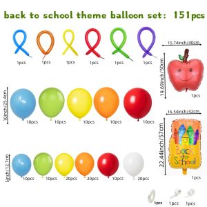 151-Piece Back-To-School Season Balloon Arch Set Including Rainbow-Colored Latex Balloons Crayon Box-Shaped and Apple-Shaped Foil Balloons Suitable for Classroom Decoration First Day of School and Welcome Party Decorations