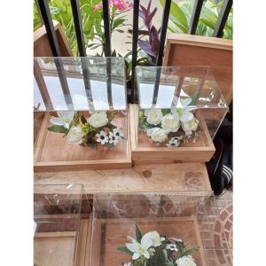 kotak hantaran seserahan pernikahan kayu jati Belanda 1 set 3pcs lengkap tutup mika