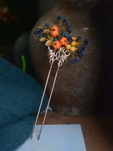 Ceramic Handmade Hairpin Decorated with Fruits Vintage Style Bridesmaid Hair Accessories Wood Moon Original Design Hair Jewelry