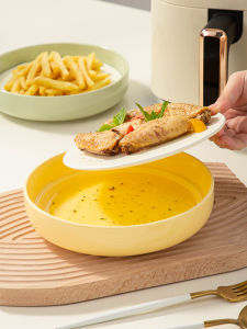 Air Fryer Special Baking Bowl Drain Oil Rack Holder Oven Baking Tray Microwave Oven Ceramic Plate with Ceramic Drain Sheet