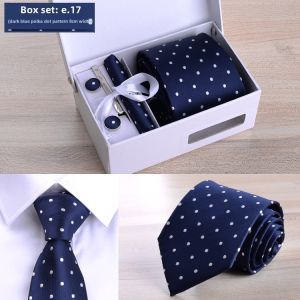 High Quality Mens Six-Piece Set Formal Business Black 8cm Stripe Hand-Tied Tie Groom Wedding Gift Boxed Bow Tie Necktie