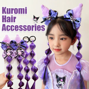 2pcs Cute Wig Braid Cute Kuromi Bow Lantern Braid Ponytail Hair Rope Kuromi Wig for Kids Hair Accessories