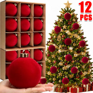 12pcs 6cm Red White Velvet Christmas Balls Orgament / Durable Plastic Christmas Balls / for Xmas Tree / Navidad New Year Party Hanging Pendant Decoration