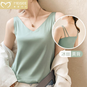 เสื้อกั๊กไหมคอวีแขนกุดสำหรับผู้หญิง เสื้อชั้นในผ้าซาตินสำหรับใส่ด้านใน เสื้อชั้นในผ้าไหมมัลเบอร์รี่สำหรับใส่ด้านนอกในฤดูใบไม้ผลิและฤดูร้อน