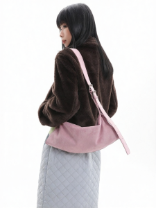 JANDRESS | Asymmetric Holes Two-sided Hobo Bag Suede Canvas