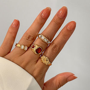 4-Piece Diamond Artificial Gemstone Ring Suit Summer Affordable Luxury Fashion Personal Influencer Temperament Ring Combination Fashion