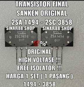TR FINAL SANKEN 2SA1494 2SC3858 TRANSISTOR 1494 3858 ORIGINAL ASLI 2SA 1494 2SC 3858