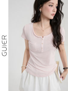 Áo Thun Linen Tay Ngắn Hem Cuốn Màu Hồng Trẻ Hóa
