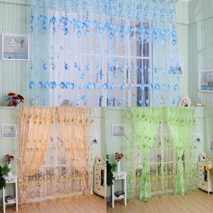 【New Arrival】Tulip Flower Yarn Sheer Window Curtain Beads Door Scarf Drapes for Bedroom