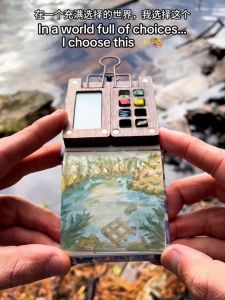 Portable Mini Acrylic Paint Box Travel Sketchbook Walnut Box Handy Scrapbooking Book Watercolor Palette Case for Business Supplies