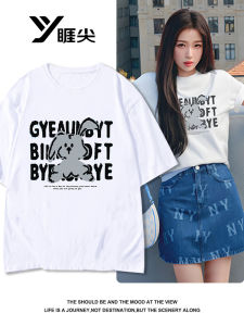 Áo Thun Tay Ngắn Mùa Hè Cho Nữ Dáng Rộng Thoải Mái Dễ Thương Phong Cách Ngọt Ngào Thường Ngày Bằng Polyester 100% in Họa Tiết Hoạt Hình