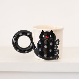 Polka Dot Cat Toothbrush Cup 2024 New Home Luxury Couple Washing Cup Ceramic Material Cartoon Style Dental Care Tool