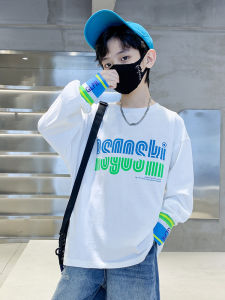Boys White Long Sleeve Cotton T-Shirt Spring Autumn New Fashion Brand Kids mid Large Children Base Shirt Street Style Trendy