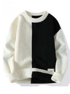 ROMON | เสื้อสเวตเตอร์ถักคอปกกลมสำหรับผู้ชาย ทรงหลวม หนา อบอุ่น ลำลอง ใส่ในฤดูใบไม้ร่วงและฤดูหนาว ทรงหลวม ทรงพอดีตัว ทรงหลวม