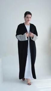 S-XXL Fashion Embroidery Kimono Oversized Muslim Robe Abaya Female Full Length Taseel Muslim Abaya Worship Service Abaya Wy1969W
