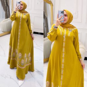 Gamis Bordir Pintu Aceh Bahan Crinkle Airflow Premium Busui Freindly Dress Muslim Wanita Viral Kekinian